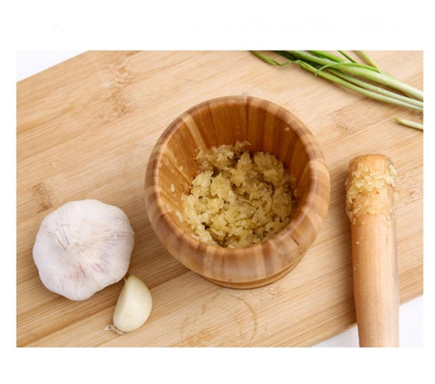 Mortar and Pestle Set, Bamboo Garlic Pounder Mincer Tool Kitchen Grinder Supplies for Garlic, Mincer, Coffee, Herb Spice, Ginger, Spice. (S)...