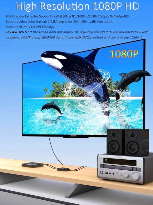 HDMI Audio Extractor, 4K HDMI to HDMI Splitter 3.5mm AUX Audio 1080P, Compatable for TV, PC, PS3/4/5, Blu-ray/DVD/HD Player, Projector, Sound Syst...