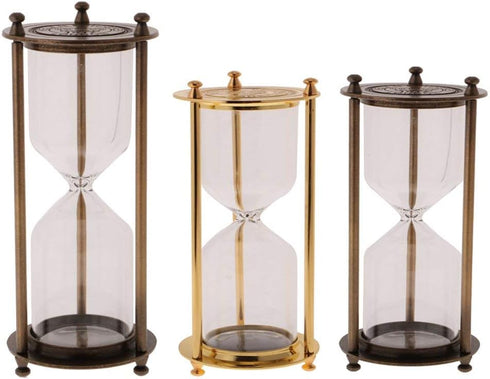 Retro Metal Sandglass Empty Hourglass Sand Timer Without Sand for Home Office Decoration (Bronze - L)...