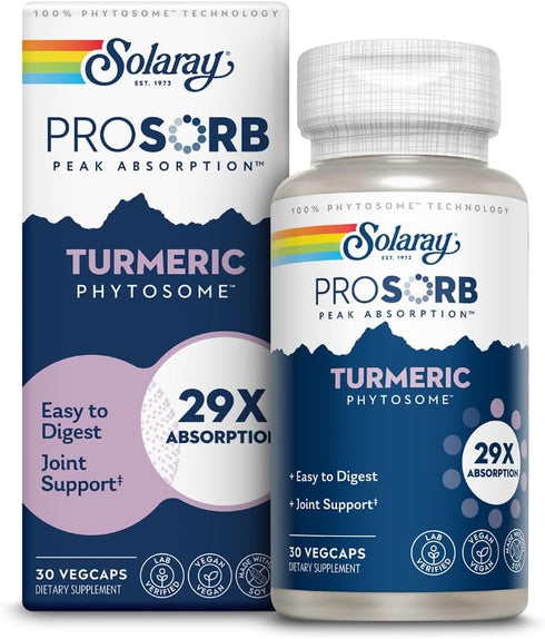 SOLARAY Turmeric Phytosome 500 mg - 29X Absorption Curcumin Supplements - Easy-to-Digest Turmeric Capsule for Joint Support - Vegan and Made witho...