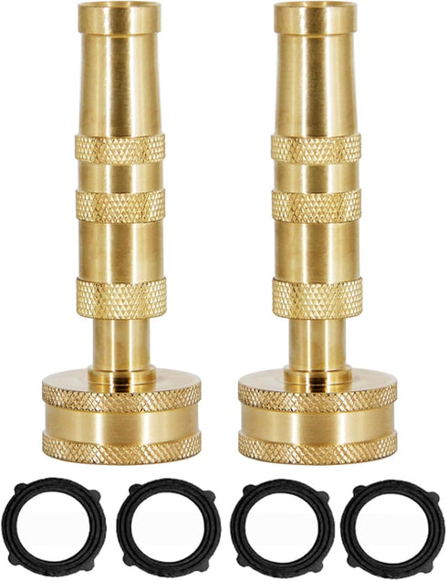 Adjustable Twist Hose Nozzle, 4" Heavy-Duty Brass Hose Nozzle Garden Sprayer with 4 Rubber Washers for Garden Watering Patio Lawn Car Washing Driv...