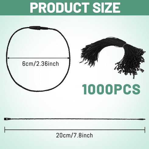1000 Pcs Hang Tag Nylon String,7.8 inch Black Hang Tag String Nylon Snap Lock Pin Loop Tag Fastener Hook Ties, Clothing Price Tag Rope,Shoes Snap ...