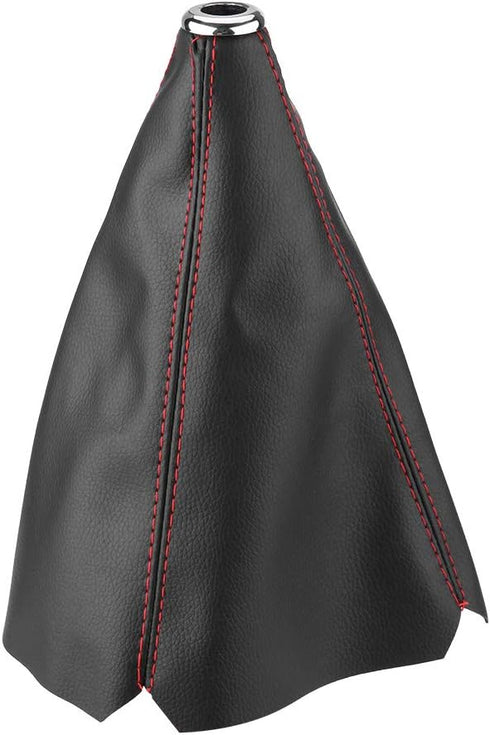 Gear Shift Boot, PU Leather, Black with Red Stitch, Easy to Install, Universal Fit...