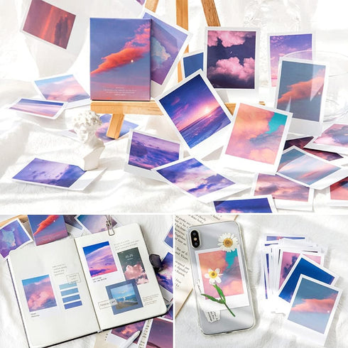 Landscape Nature Stickers Set (120 Pieces), Aesthetic Mountain Forest Sky Cloud Galaxy Space Moon Phase Sunset Natural Scenery Collage Pictures fo...