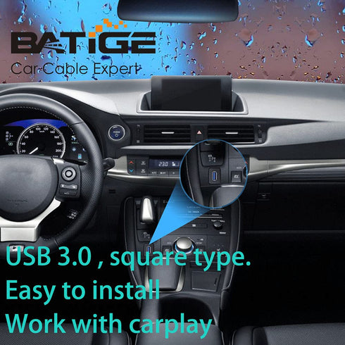 BATIGE Square Single Port USB 3.0 Panel Flush Mount Extension Cable with Buckle for Car Truck Boat Motorcycle Dashboard 3ft...