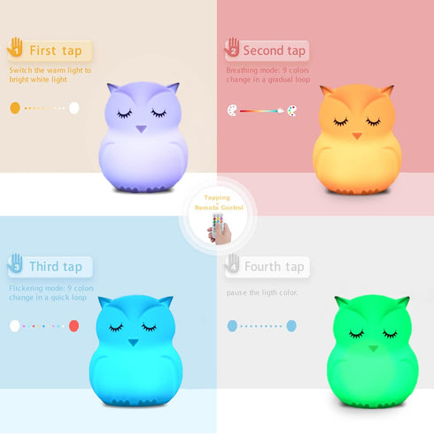 WHA&DARREN Owl Night Lights Kids, Silicone Light Bedside Lamp, Baby Nursery Light, Sleep Night-Light, Squishy Night Light for Kids Room, Animal Ni...