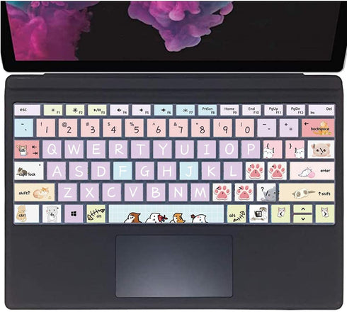 Silicone Keyboard Cover Skin for Microsoft Surface Pro 7 2019/Surface Pro 6 2018/Surface Pro 5 2017 Keyboard,US Layout,Cute Cat...