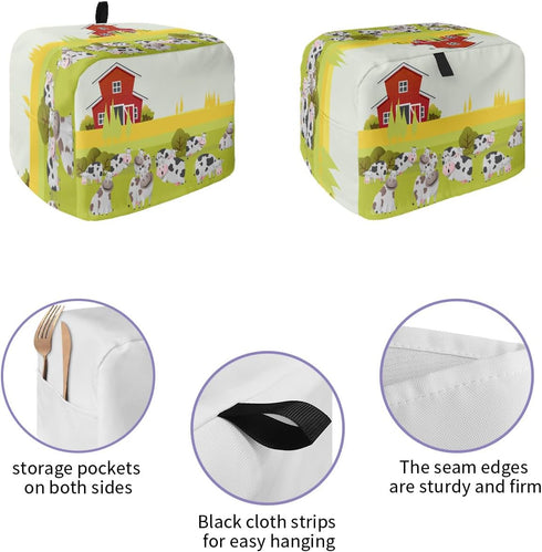 Toaster Dust Cover with Pockets, Farmhouse Cute Cow Soft Washable 2 Slice Toaster Cover, Dust-proof Cover for Small Appliance Cover and Fingerprin...