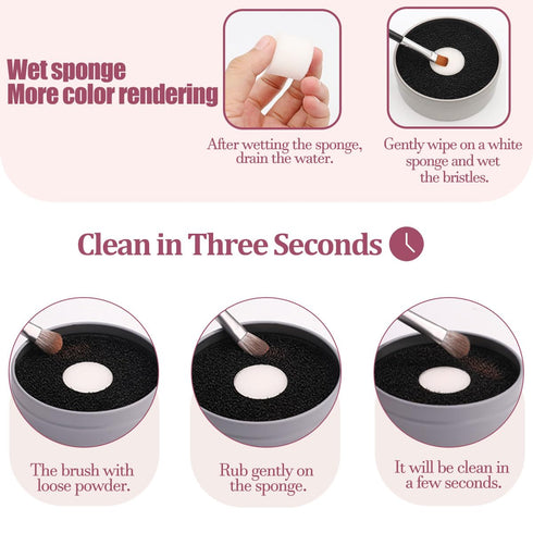 3 In 1 Makeup Brush Cleaning Set Multifunctional Washing Bowl Drying Basket with Handle Silicone Cleaner Mat Removal Cleaner Sponge 150ml/5.12fl.o...
