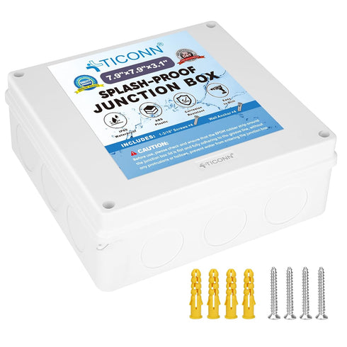 TICONN Electrical Junction Box, IP65 Splash-proof ABS Plastic Project Box Electrical Enclosure (7.9"×7.9"×3.1")...