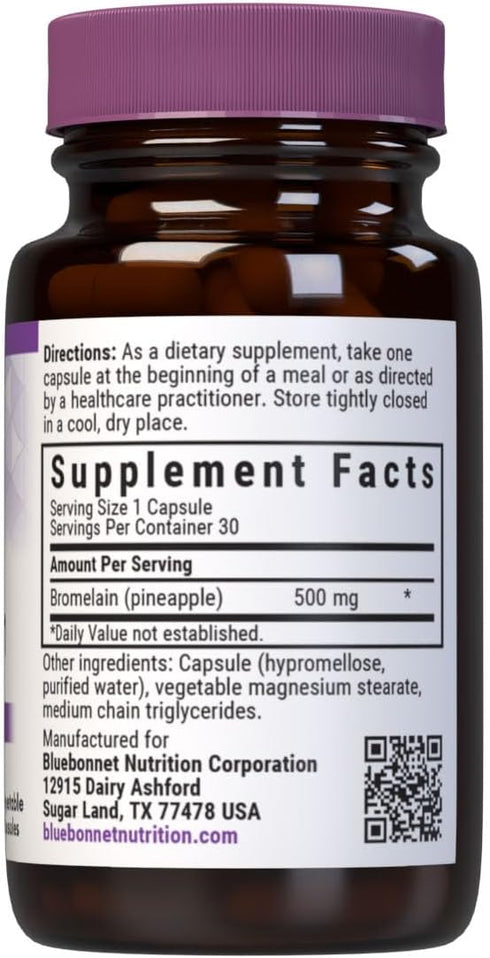 BlueBonnet Super Bromelain Vegetarian Capsules, Pineapple, 500 mg, 30 Count...