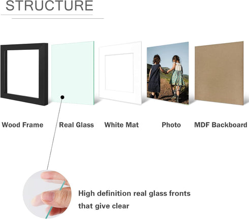 Golden State Art, 6x6 Picture Frame - Solid Wood with Tempered Glass - Square Picture Frame Display Photo 4x4 with Mat or 6x6 without Mat - Wall D...