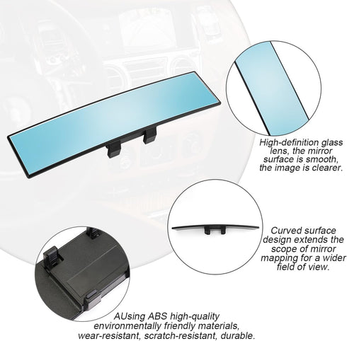 Rear View Mirror for Car, 12.1 inch Interior Clip-on Panoramic Convex Rearview Mirrors, HD Anti Glare Wide Angle and Reduce Blind Spot, Universal ...