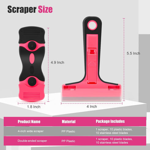 Razor Blade Scraper Tool, 2Pcs Pink Razor Scraper with 40Pcs Replacement Blades, Glass Scraper for Removing Decals, Tint, Stickers, Labels, Caulk,...