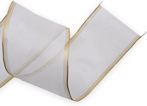 Solid White Organza Ribbon Gold Lurex Wired Edge Ribbon, 2.5 Inch x 11 Yards for Gift Packaging Wedding Decoration...
