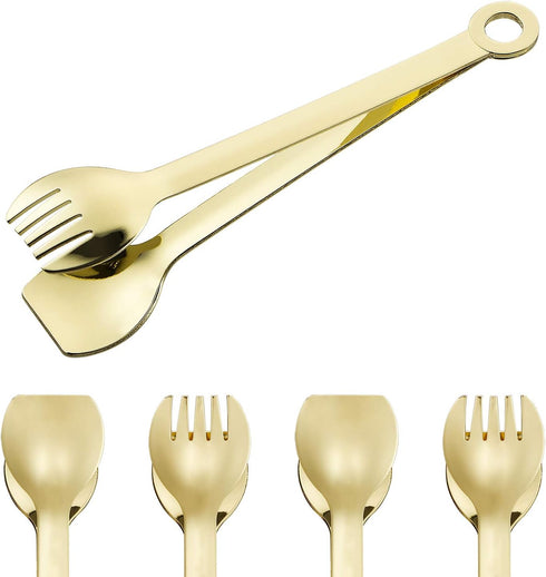 Mini Appetizer Tongs Stainless Steel Set of 4, MSY BIGSUNNY Gold Plated Small Serving Tongs, 6 Inch(15.2cm, Golden)...