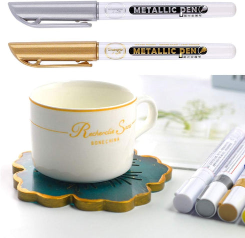 6Pc Gold Silver Epoxy Resin Drawing Pen Gold Leafing Point Pen Marker Acrylic Paint Highlights Metallic Permanent Marker Silicone Molds epoxy resi...