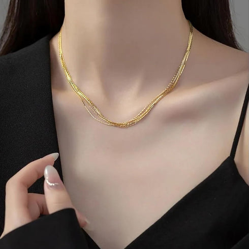 JINEAR Super Thin Herringbone Gold Choker Necklaces for Women, 14K Gold Filled Necklace Five Layer Cute Snake Chain Necklace Handmade Layered Gold...