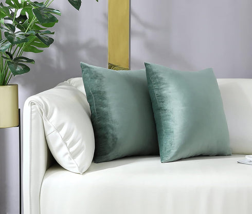 mixeoo Comfy Sage Green Throw Pillow Covers Decorative Square Solid Thick Velvet Super Soft Couch Cushion Cases for Bedroom Sofa Decor, Set of 2, ...