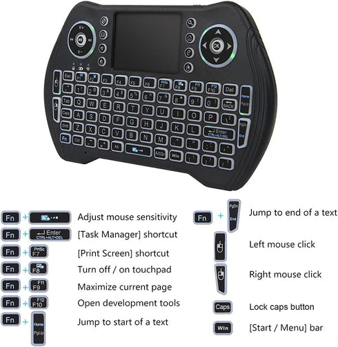 BL Mini Wireless Keyboard Remote Control with Touchpad Mouse Combo, Backlit 2.4GHz Mini Keyboard Wireless USB Dongle Rechargeable Li-ion Battery f...