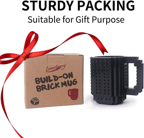 Build-on Brick Coffee Mug, Funny DIY Novelty Cup with Building Blocks Creative for Kids Men Women Xmas Birthday (Cool Black)...