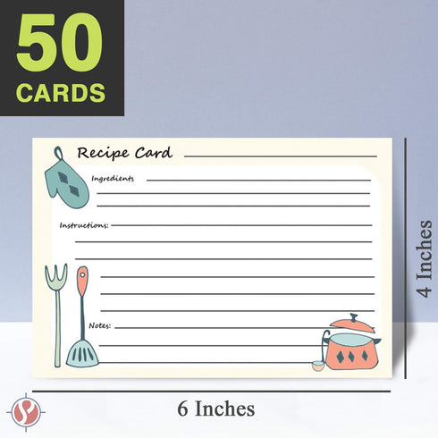 Premium Homey Kitchen Recipe Cards – Double Sided | Printed Thick and Sturdy 100Lb Cover Stock | 4" x 6" | 50 per Pack...