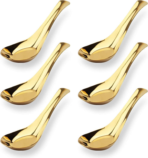 Asian Soup Spoons Stainless Steel Chinese Soup Spoons Set of 6 Soup Spoons Silverware Cucharas Para Comer for Ramen Pho Wonton Dumpling Noodles (g...