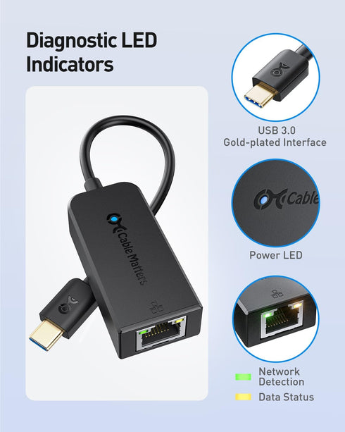 Cable Matters Plug & Play USB C to Ethernet Adapter with PXE, MAC Address Clone (Thunderbolt to Ethernet Adapter, Gigabit Ethernet to USB C) in Bl...