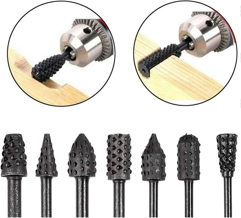 10pc 1/8''(3mm) Shank Carbon Steel Rotary Burr Rasp Set Wood Carving File Rasp Drill Bits for DIY Woodworking Wood Carving Polishing Grinding Engr...