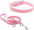 Dogs Kingdom 10 "-16.5" Total Length Suede Skin Jeweled Rhinestones Pet Dog Collar Leash Set Sparkly Crystal Diamonds Studded Leather Puppy Dog Ca...