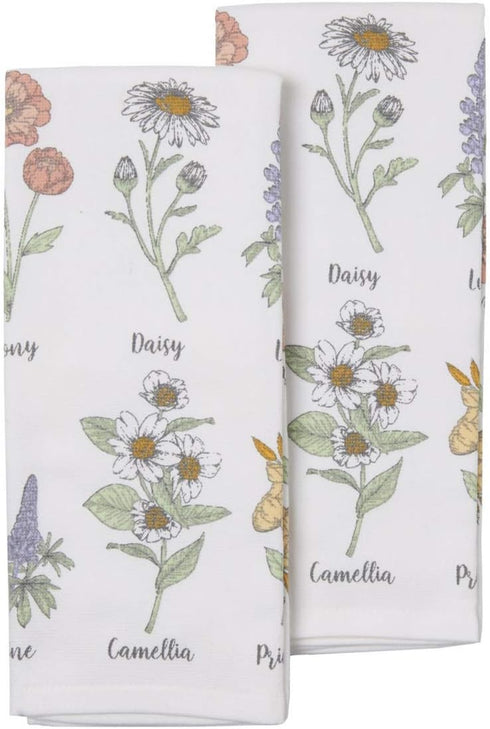 TT & Lola Garden Lover's Delight - Floral Daisy Primrose Peony Lupine Camellia Country Farmhouse Kitchen Hand Tea Towel Set of 2 100% Ultra Absorb...