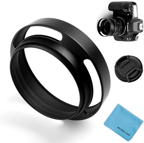 46mm Hollow Lens Hood Universal Metal Hollow Vented Tilted Curved Lens Hood Sunshade with Centre Pinch Lens Cap for Leica Canon Nikon Sony Pentax ...