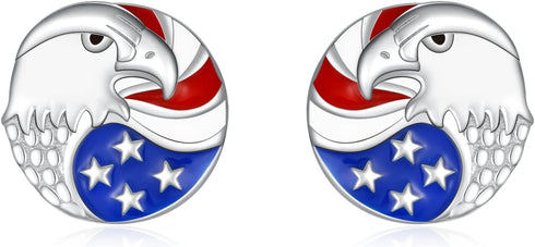 USA Flag Dangle Earrings for Women: 925 Sterling Silver American Patriotic Red White and Blue Star Drop Earrings America Independence Day 4th of J...