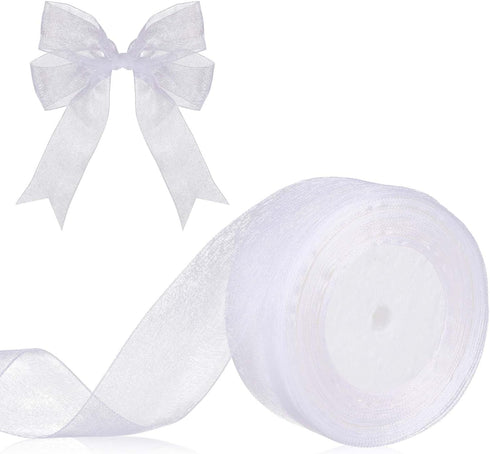 Organza Ribbon White Ribbon Sheer 1.5inch Chiffon Ribbon 50 Yards Tulle Ribbon Gift Wrapping Ribbon Crafts Flower Bouquet Ribbons for Wedding Deco...
