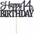 PALASASA Black Glitter Happy 14th Birthday cake topper - 14 Anniversary Party Decoration (14th)...