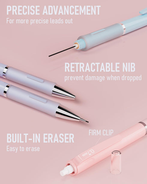 6PCS 0.7mm Mechanical Pencils Set Pastel Mechanical Pencils with 360PCS HB Lead Refills, 3 Erasers, 9 Erasers Refill Aesthetic School Supplies for...