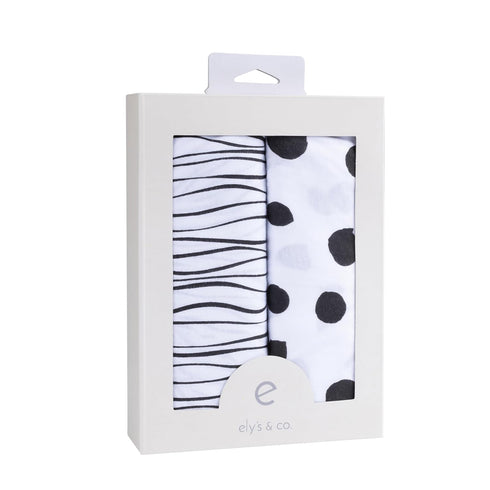 Bassinet Sheet Set 2 Pack 100% Jersey Cotton Black and White Abstract Stripes and Dots by Ely's & Co...