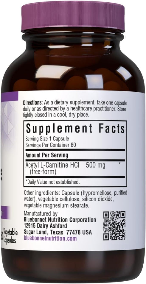 BlueBonnet Acetyl L-Carnitine 500 mg Vitamin Capsules, 60 Count...