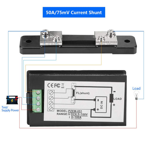 PZEM-051 LCD Display DC 6.5-100V Digital Electric Power Energy Voltage Current Meter Power Energy Battery Monitor Amperage Meter Gauge with Built-...