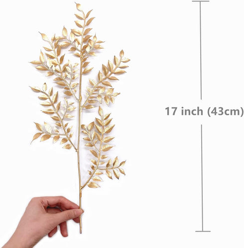 PASYOU Fake Leaves Plants for Christmas Decor, Gold Artificial Shrubs Grass Foliage Plastic Bulk Leaf Indoor Outdoor Home Garden Party Hotel Veran...