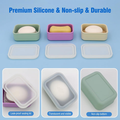Compact Leakproof Travel Soap Case, Silicone Travel Soap Container, Portable Soap Box with Drainage Layer, Shatterproof Soap Holder for Bathroom, ...