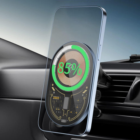 Transparent Magnetic Wireless Car Charger Stand, Compatible Charging Air Vent Mount, Compatible with iPhone15/14/13/12Series (C12PRO-blue)...