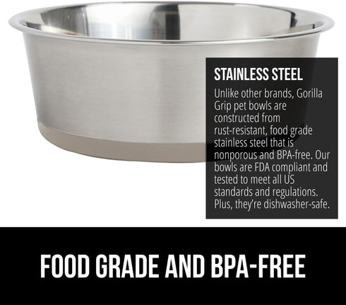 Gorilla Grip Stainless Steel Metal Dog Bowl Set of 2, Rubber Base, Heavy Duty Feeding Dishes, Food Grade BPA Free, Less Sliding, Quiet Pet Bowls f...