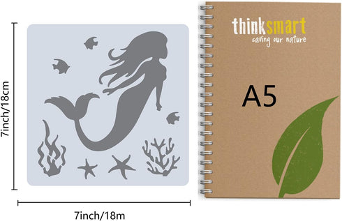 GORGECRAFT Mermaid Stencils Coral Templates Aquatic Plants Starfish Fish Sea Creatures Reusable 18x18cm Square Painting Stencils for Wall Scrapboo...
