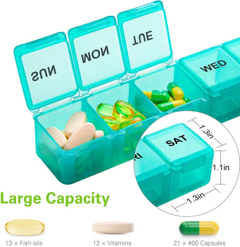 BUG HULL Weekly Pill Organizer Large 2 Packs, Extra Large Travel Pill Organizers, Pill Box 7 Day, Travel Pill Case, Medicine Pill Organizer for Vi...