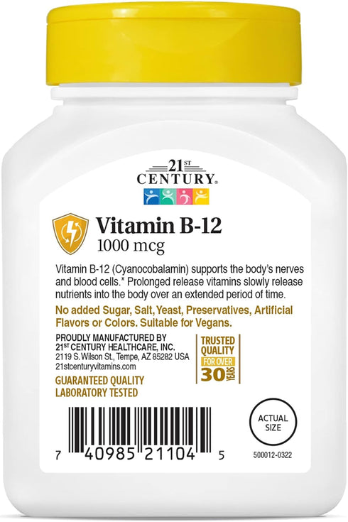 21st Century B 12 1000 mcg Prolonged Release Tablets, 110 Count...