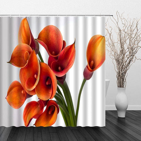 Orange Flower Shower Curtain Burnt Orange Calla Lily Floral Beautiful Romantic Love Spring Creative Plant Decorative Polyester Fabric Machine Wash...