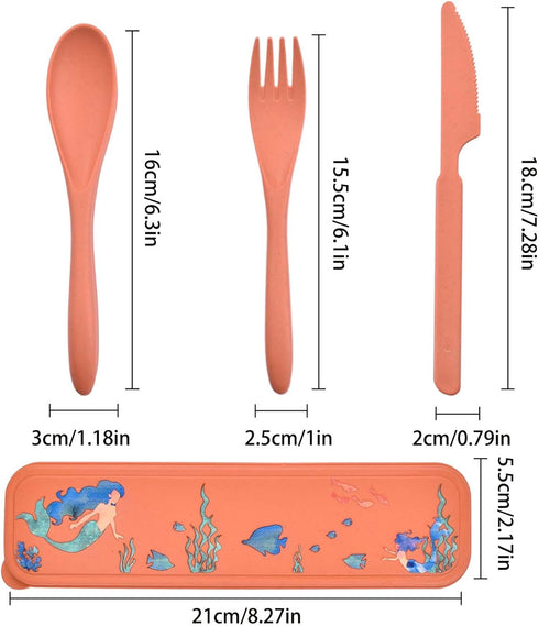 2 Sets Reusable Utensils Set with Case, Portable Camping Fork Knife Spoon Cutlery Set, Wheat Straw Travel Utensils, Tableware for Kids Adults Trav...