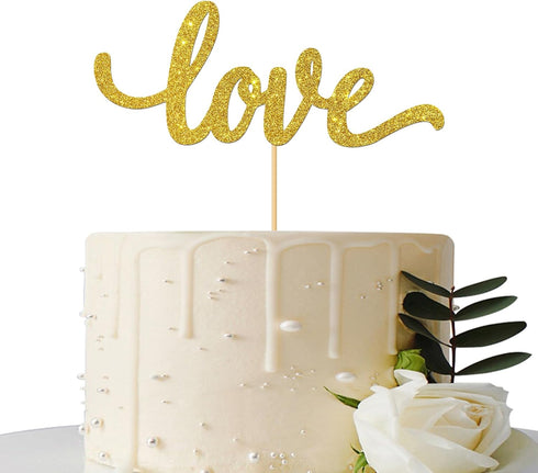 Gold Glitter Love Cake Topper - for Wedding/Engagement/Bridal Shower/Anniversary/Birthday/Bachelorette/Confession Party Decorations Supplies...