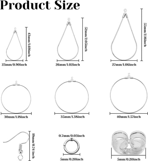 YaeYur 372Pcs Beading Hoop Earrings for Jewelry Making Earring Finding Hypoallergenic Teardrop Round Beading Hoop Earring Hooks and Backs Open Jum...